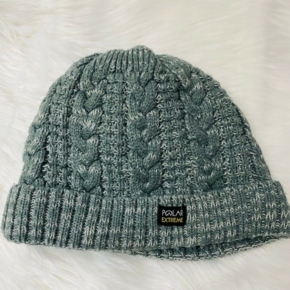Polar Extreme Sherpa Lined Grey & White Knit Beanie Size OS